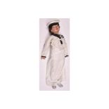 A small boys white sailor suit, comprising hat with HMS Ganges cap tally, sleeved top and