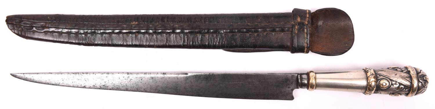 An Argentine Gaucho knife, tapered SE blade 10½" with worn maker's name, the tapered silver and gold - Image 2 of 2