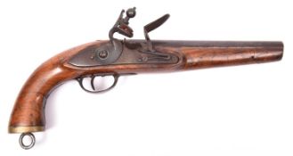 A Belgian mid 19th century 14 bore military type flintlock holster pistol, barrel 8½", plain lock