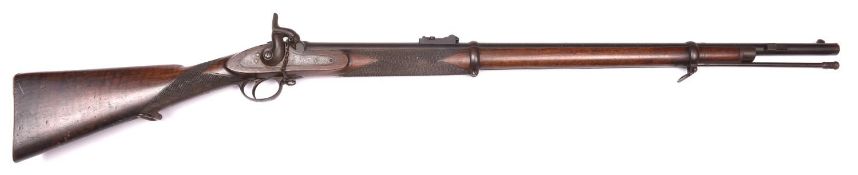 A .577" Volunteer 2 band Enfield percussion rifle, barrel 33" with London proofs, unmarked lock with