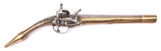 An Albanian miquelet lock holster pistol, 18" overall, barrel 10" with traces of decoration, typical