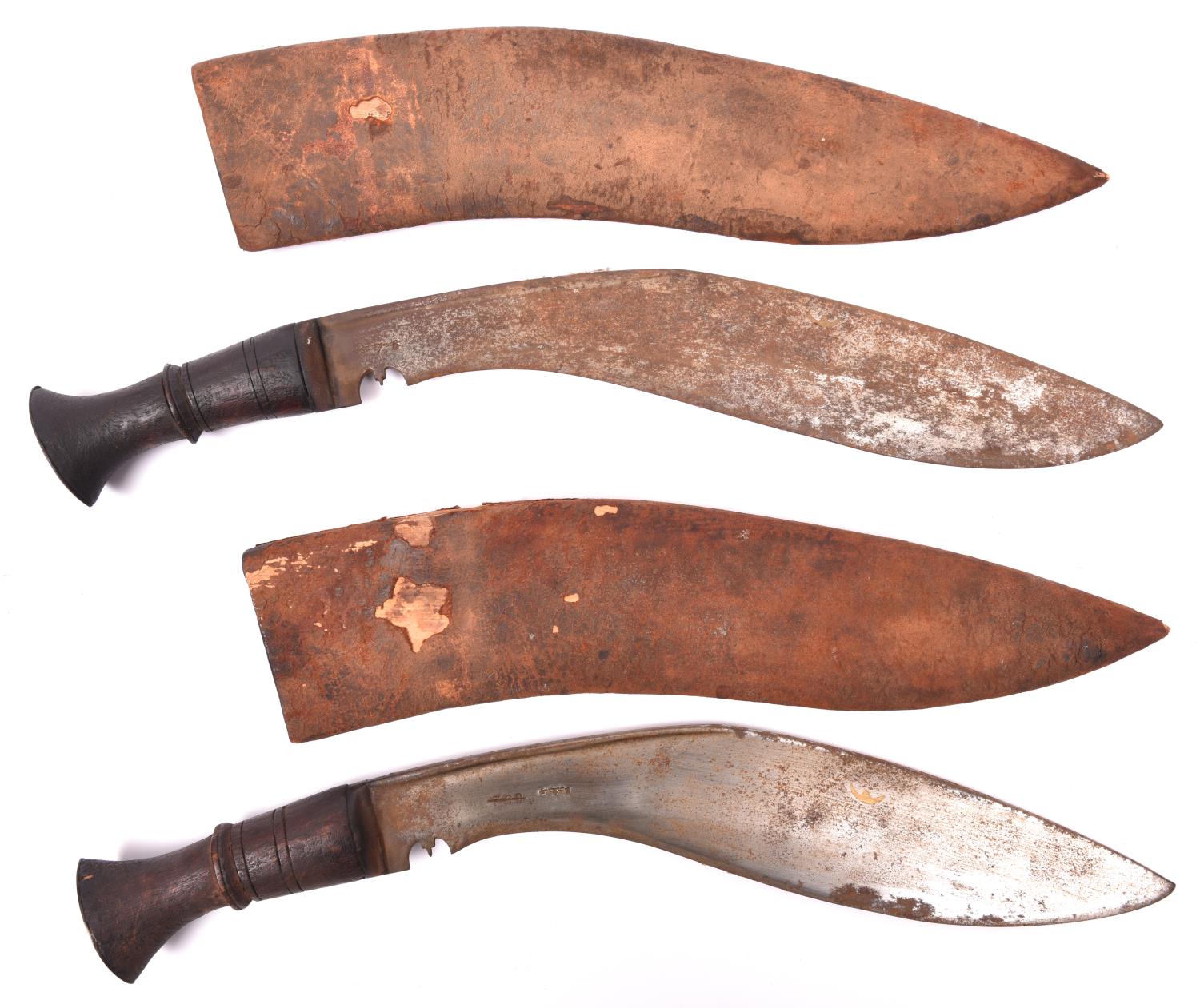 A WWI period military style kukri, blade 12" with two partly erased serial numbers (368 and