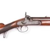 A massive 7 bore percussion big game rifle, 50" overall, re-browned octagonal twist barrel 34",