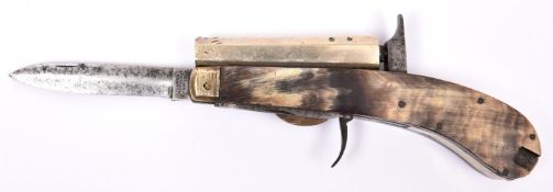 A .30" Unwin & Rogers percussion knife pistol, octagonal German silver barrel 3½" with B'ham proofs;