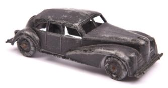 Kemlo Fleetmaster saloon car finished in black.hollow cast with metal wheels,tow hook intact.