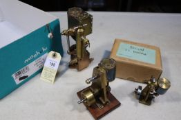 3x brass and cast iron live steam single cylinder models by Stuart Models etc. A steam pump (