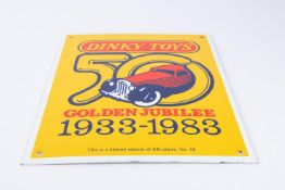 A Limited Edition enamelled sign/plate 'Dinky Toys 50 years Golden Jubilee 1933-1984. Plate No.70 of