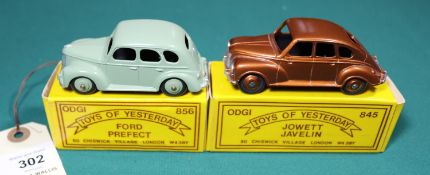 2 ODGI white metal toys. Jowett Javelin in bronze with bronze wheels. Together with a Ford Prefect