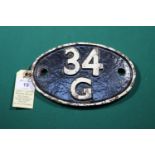 Locomotive shedplate 34G Finsbury Park 1960-1973 with a sub shed of Hornsey 1961-1971. Cast iron