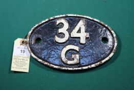 Locomotive shedplate 34G Finsbury Park 1960-1973 with a sub shed of Hornsey 1961-1971. Cast iron