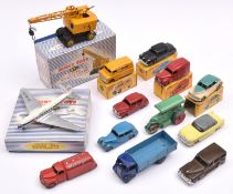 13x Dinky Toys. Bedford Kodak van (480). DH Comet Airliner (702). Coles Mobile Cranbe (971).