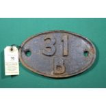 Locomotive shedplate 31B March 1950-1973 with sub sheds at King's Lynn, South Lynn and Wisbech. Cast