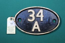 Locomotive shedplate 34A King's Cross 1950-1963. Cast iron plate in very good, believed to be