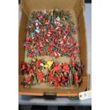 50+ Timpo plastic Knights and crusaders, Including mounted and foot.Many of them are in red outfits,
