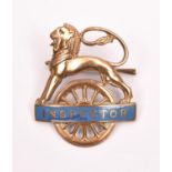 British Railways (Eastern Region) INSPECTOR cap badge. Brass and blue enamel lion over wheel, with 2