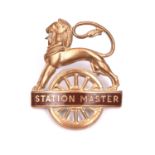 British Railways (Western Region) STATION MASTER cap badge. Brass and brown enamel lion over