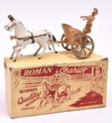 Benbros Qualitoys Roman Chariot,finished in gold with Roman centurion figure and 2 galloping white