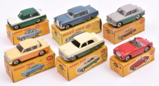 6x Dinky Toys. Austin-Healey 100 (103) in red. Ford Zephyr (162) in green and cream. Sunbeam