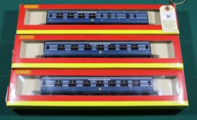 3x LMS streamlined coaches from the Coronation Scot train. Comprising; 2x Full First and a Brake