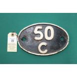 Locomotive shedplate 50C Selby 1950-1959. Cast iron plate in good, believed to be unrestored,