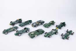 10 white metal competition cars. Rover BRM Gas Turbine. RAE Models Jaguar XK120. A Historic