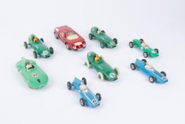 8 Dinky Toys. 2x Cooper Racing Cars (240) in blue with spun wheels RN 20. Lotus Racing Car (241)