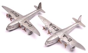 2 Dinky Toys Empire Flying Boats. Cambria G-A DUV and Calypso G-A EUA. Both in silver with brass