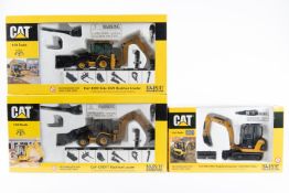 3 Norscot Cat. 2x 1:50 scale Cat 420D IT Backhoe Loader and a Cat 432D Side Shift Backhoe Loader.