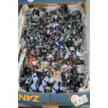 50+ Timpo plastic Knights and Crusaders, mounted and foot with various weapons, mainly in black
