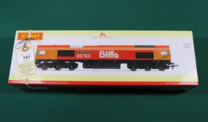 A Hornby OO Biffa Class 66 Co-Co diesel locomotive (R3779). The Flying Dustman 66783, in two-tone