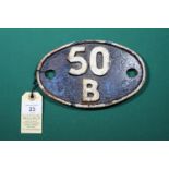 Locomotive shedplate 50B Leeds Neville Hill 1950-1960 with a sub shed of Ilkley to 1959, then Hull