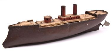 A rare Bing L'Antonio tinplate clockwork powered Warship. Approximately 52cm in length, height to