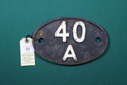 Locomotive shedplate 40A Lincoln 1950-1973. Cast iron plate in good, believed to be unrestored,