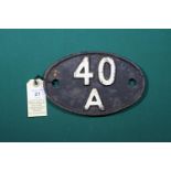 Locomotive shedplate 40A Lincoln 1950-1973. Cast iron plate in good, believed to be unrestored,