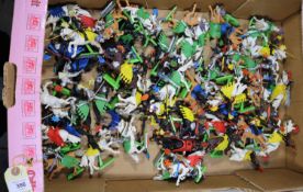 50+ Britains deetail plastic mounted knights on white horses, tan horses and black horses, Mounted