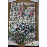 70+ Timpo plastic Mounted Knights and Crusaders. Mounted figures are holding shields or flags and