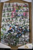 70+ Timpo plastic Mounted Knights and Crusaders. Mounted figures are holding shields or flags and