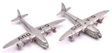 2 Dinky Toys Empire Flying Boats. Cambria G-A DUV and Challenger G-A DVD. Both in silver with red