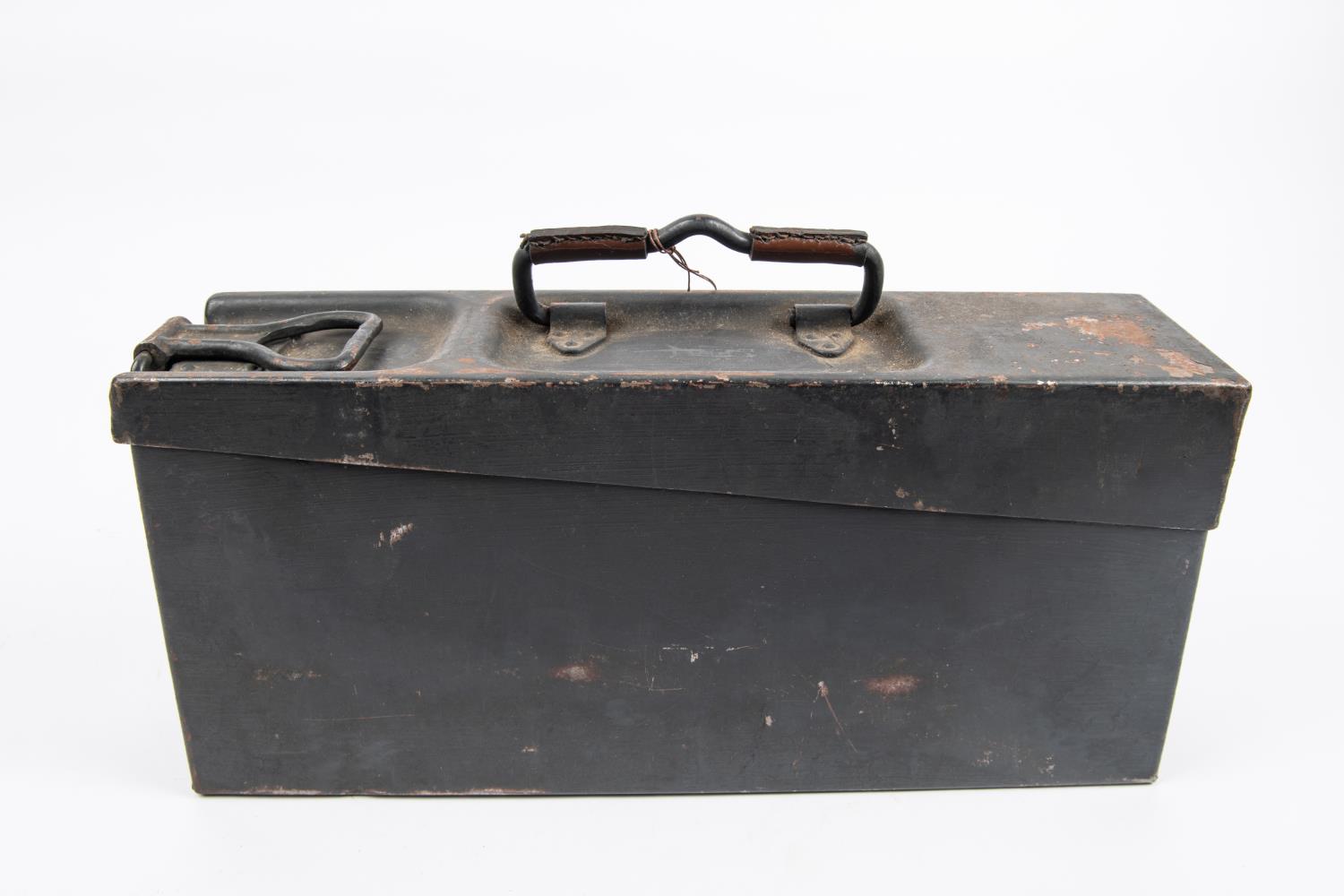 A Third Reich ammunition box complete with linked belt of 100 rounds, lid has Waffenamt mark, rounds - Image 3 of 3