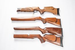 4 modern air rifle stocks, including one BSA marked walnut with nicely chequered pistol grip and