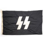 A Third Reich SS black flag, 85cm x 150cm, white SS runes stitched on. GC £65-70