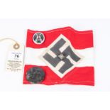 A Third Reich Hitler Youth Armband, a HJ shooting badge and a similar Day badge. GC £50-60