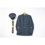 A Post 1953 RAF bandsman's dress tunic and peaked cap, also braid trimmed waistbelt. GC £30-40