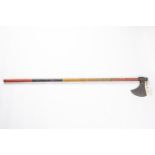 A 19th century central Indian axe, semi crescent head 5½", on its 39½" wooden haft with red,
