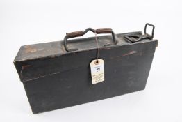 A Third Reich ammunition box complete with linked belt of 100 rounds, lid has Waffenamt mark, rounds