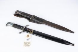 A Third Reich Fire Service dress sidearm, un-marked plated blade 9¾", in its black painted scabbard,