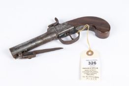 A 40 bore percussion boxlock pistol with spring bayonet, originally flintlock c 1820, by A.