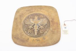 A Third Reich DDAC brass plaque, engraved Deutsch Landrund Fahrt 1933, 11" x 11". GC £150-180