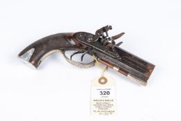 A double barrelled 90 bore over and under flintlock travelling pistol, by Henry Tatham Junior, c