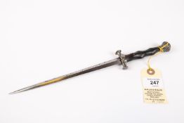 A 19th century copy of a 17th century stiletto, blade 7½" of shallow diamond section, short quillons